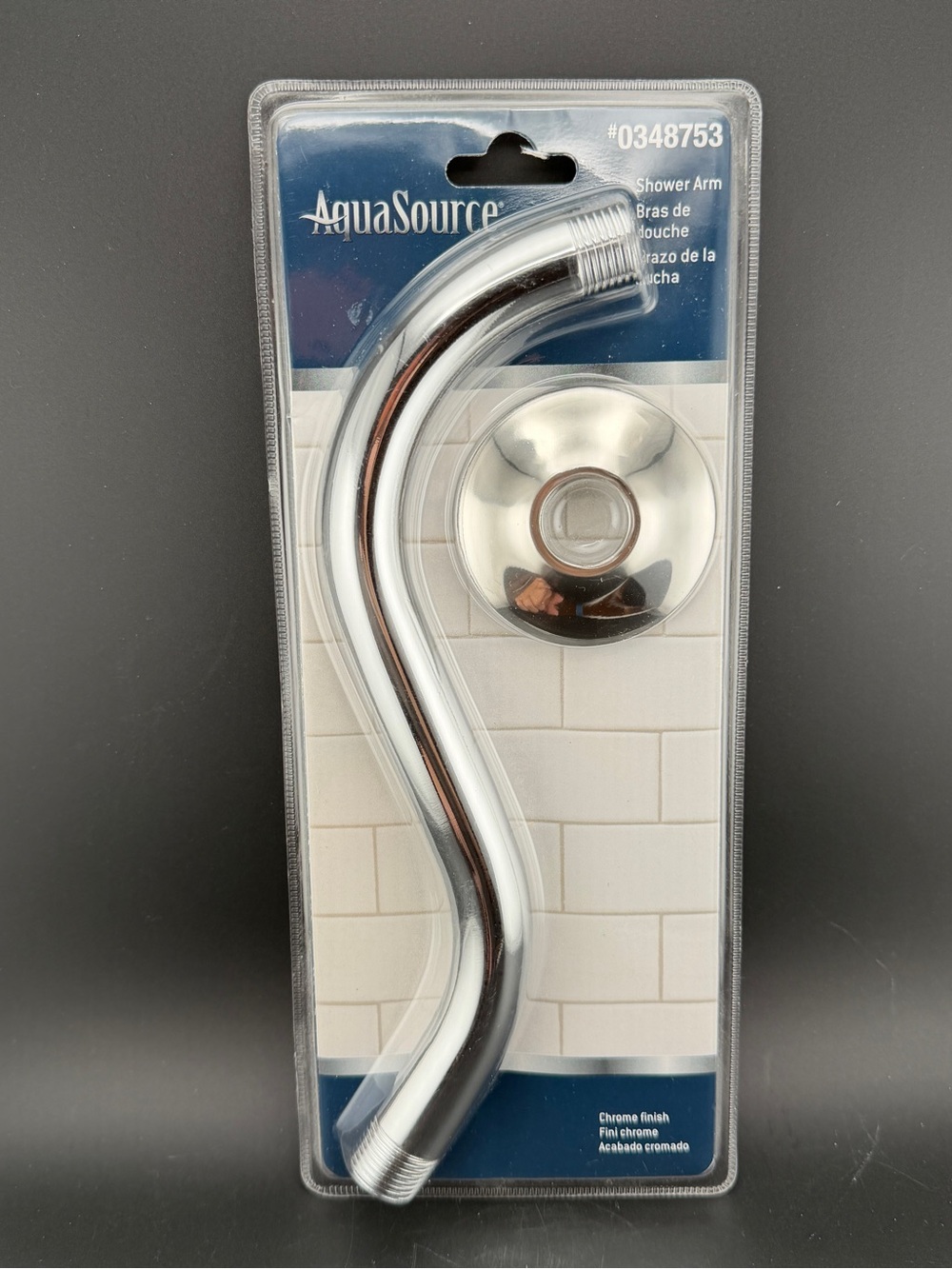 AquaSource Chrome Shower Arm and Flange Wall Mounted 1/2 inch, New #0348753